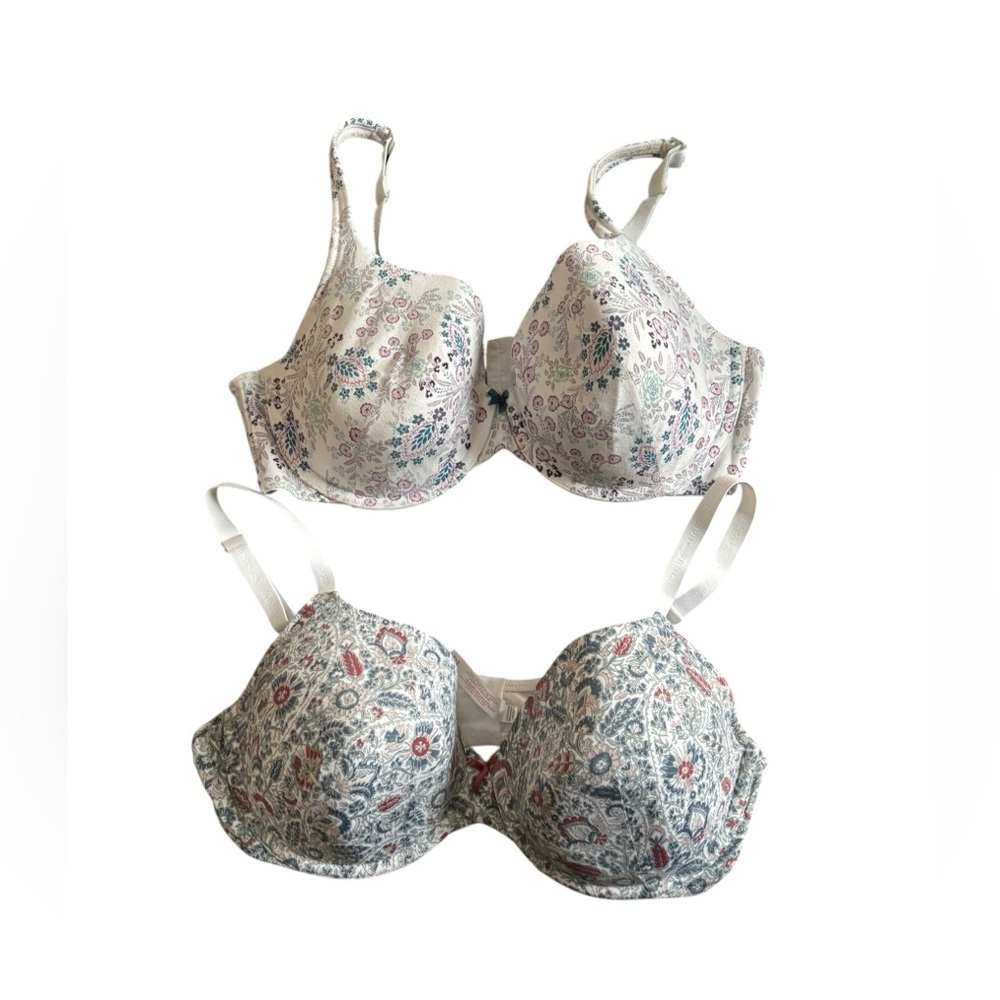 Lot of 2 Cacique Lined T Shirt Bras Sz 40DD Floral Lightly Padded Wide Strap